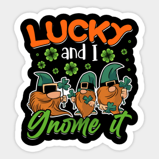 Lucky And I Gnome It St Patrick's Day Three Irish Gnomes Sticker